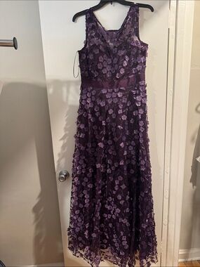 Eliza J Purple Floral Appliqué A-Line Girls Dress